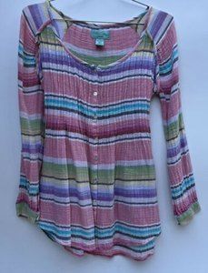 Tasha Polizzi Striped Pastel Shirt Blouse Button Up Easter Spring Adjustable M